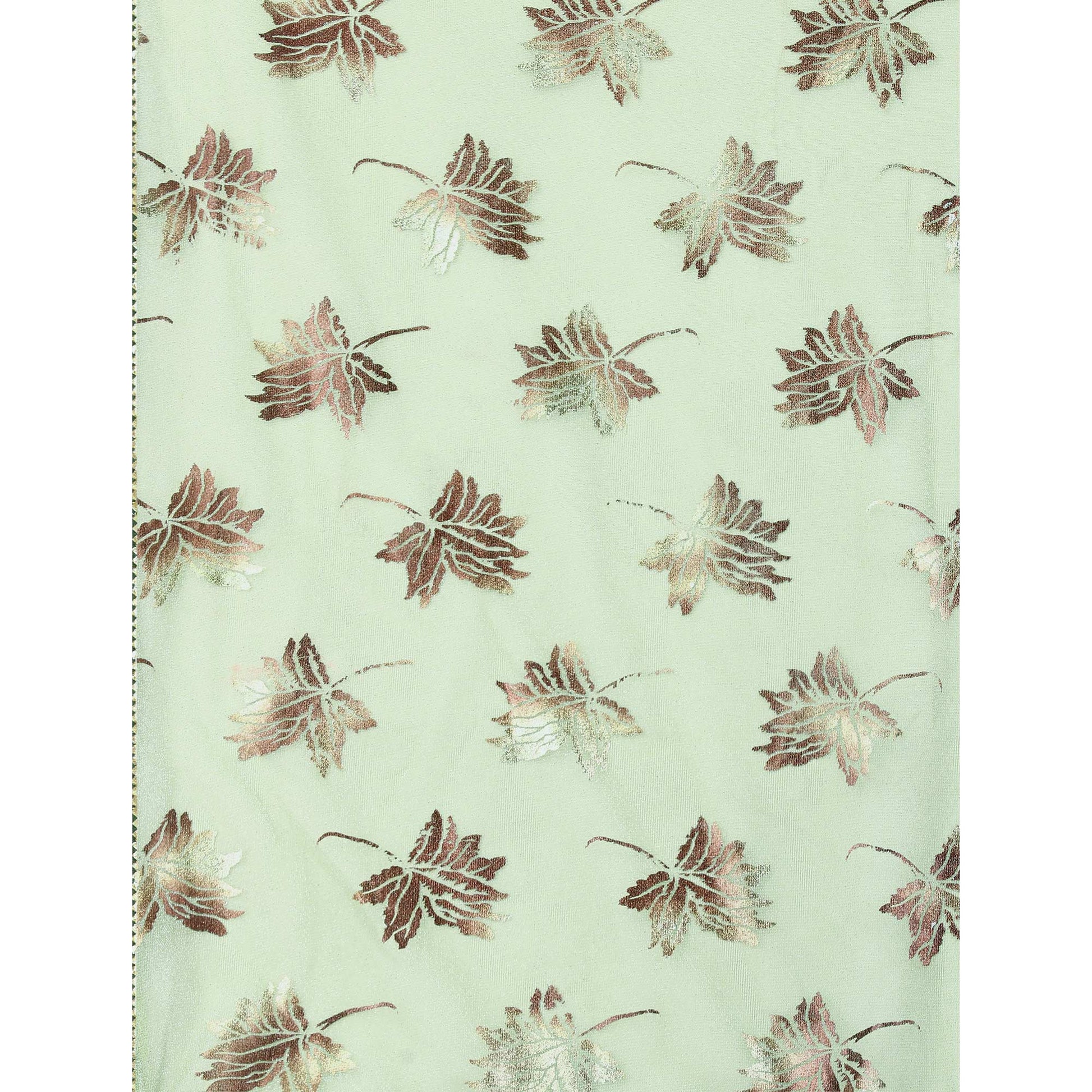 Light Green Floral Foil Printed Rayon Saree