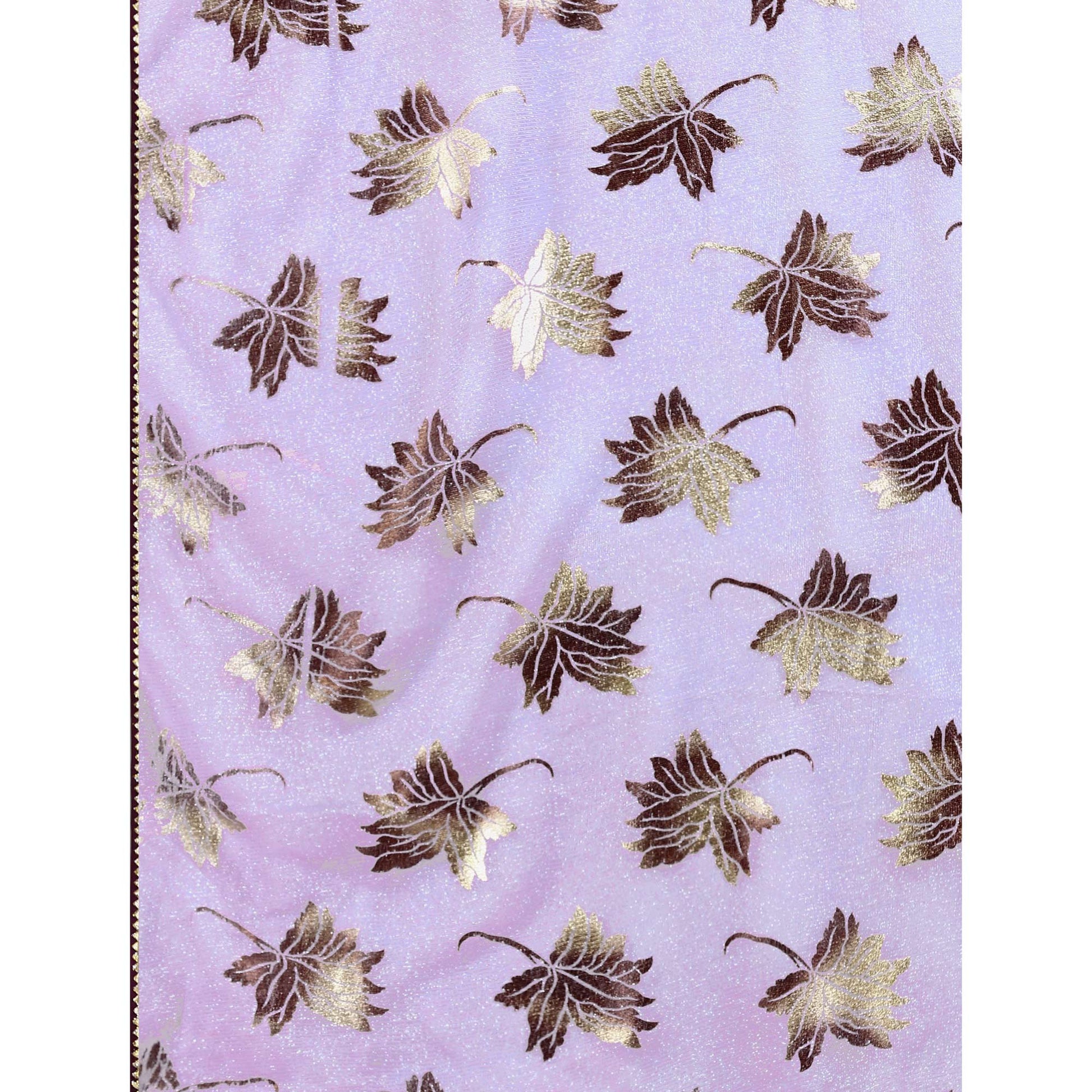 Lavender Floral Foil Printed Rayon Saree