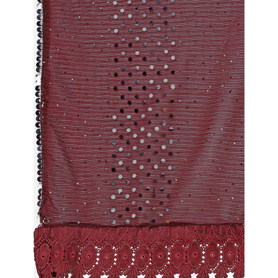 Maroon Sequins Embroidered Lycra Saree