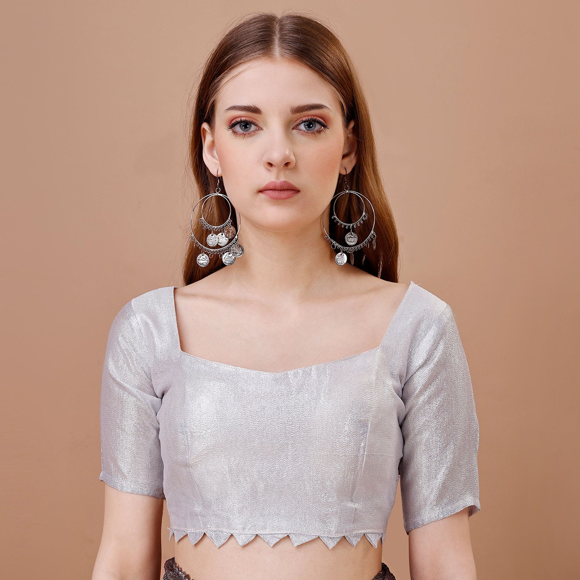 Brown Sequins Embroidered Lycra Saree