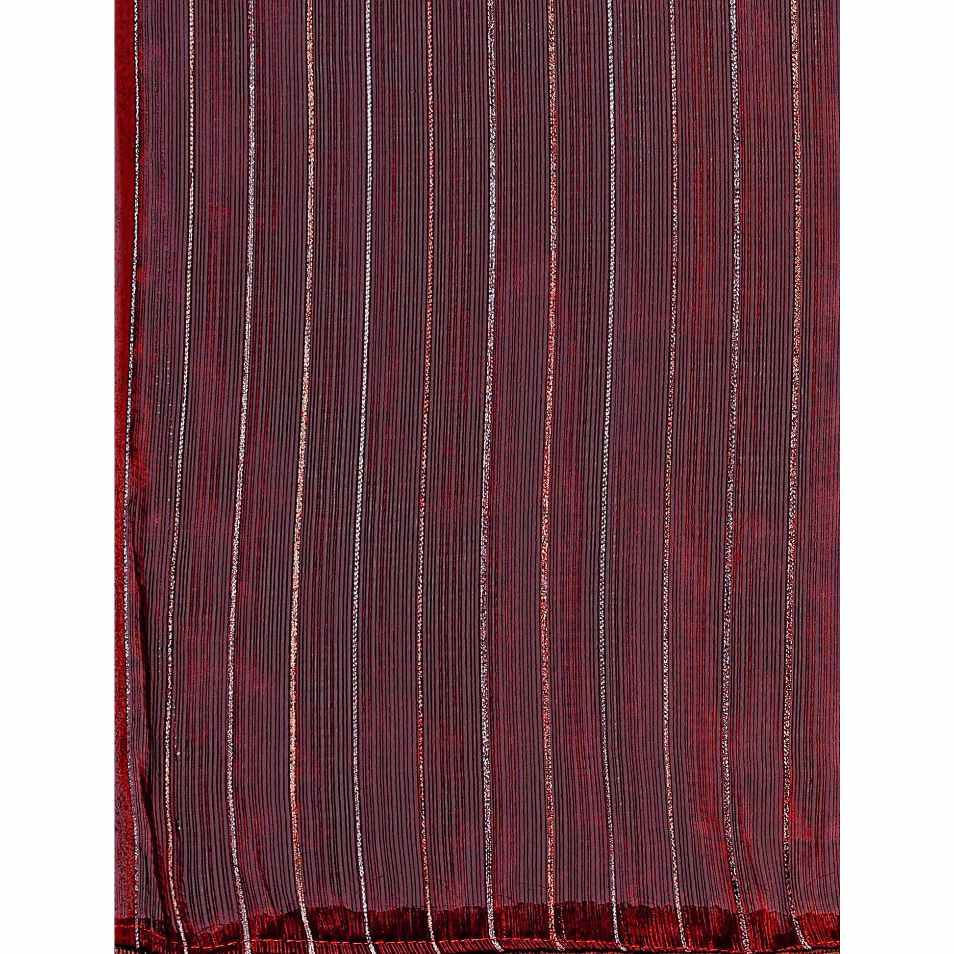 Brown Zari Woven Chiffon Saree