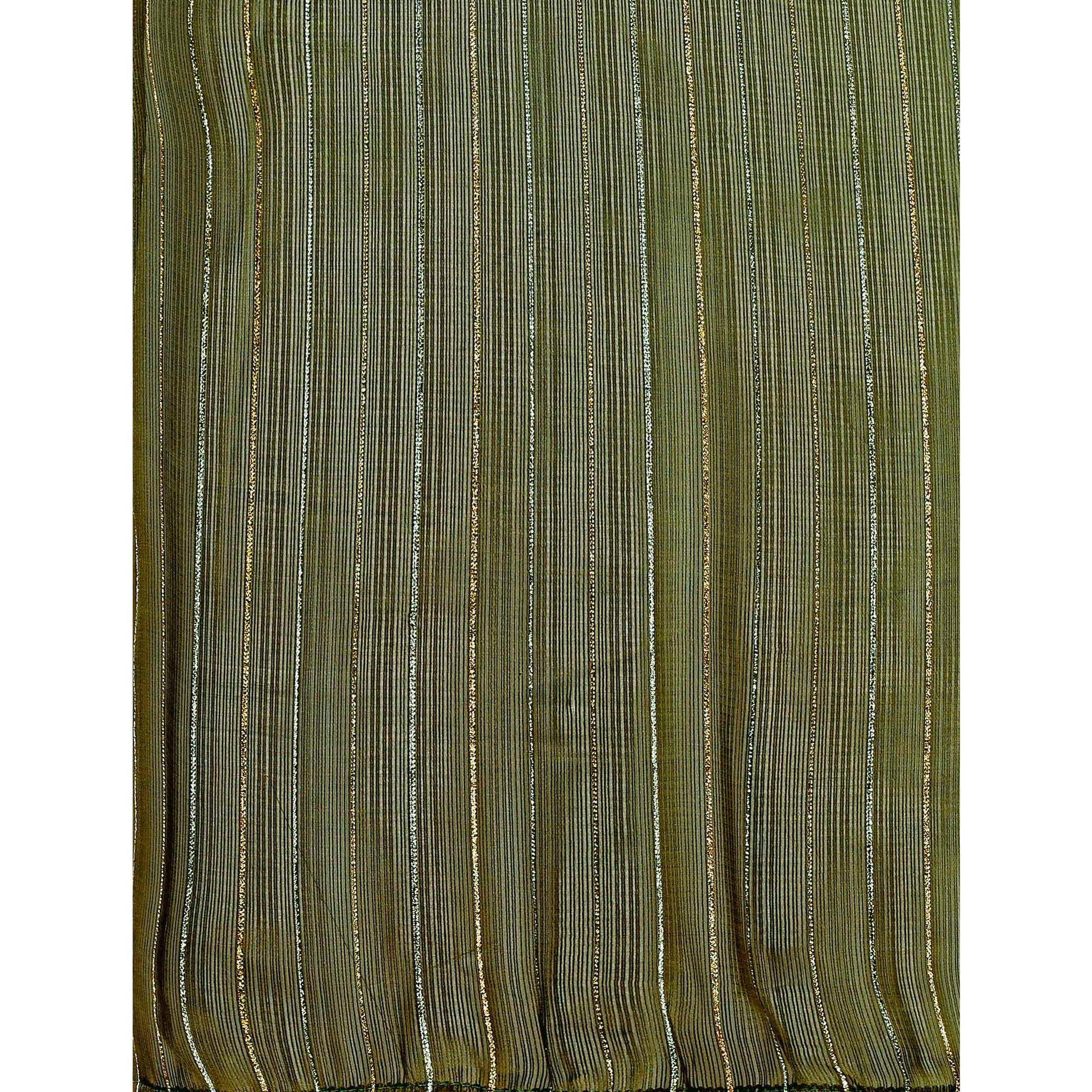 Mehendi Green Zari Woven Chiffon Saree