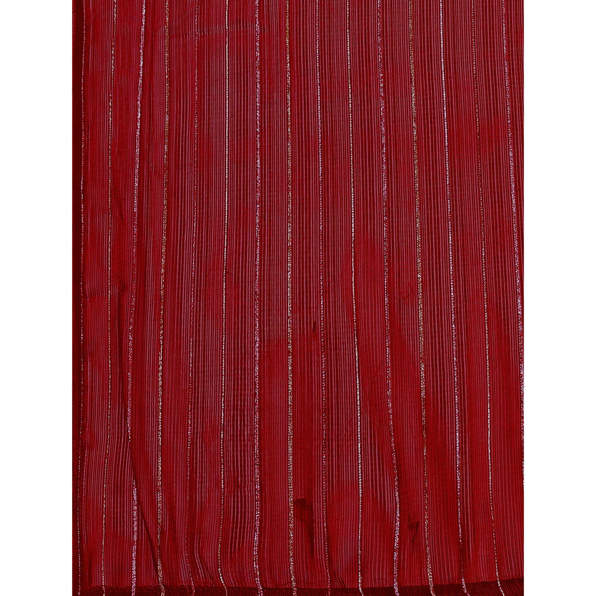 Maroon Zari Woven Chiffon Saree