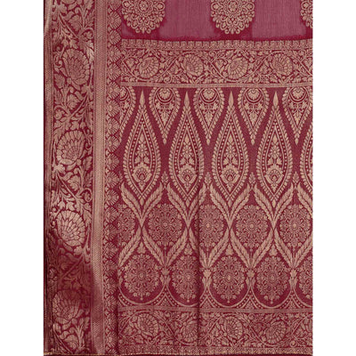 Maroon Woven Chiffon Saree With Tassels