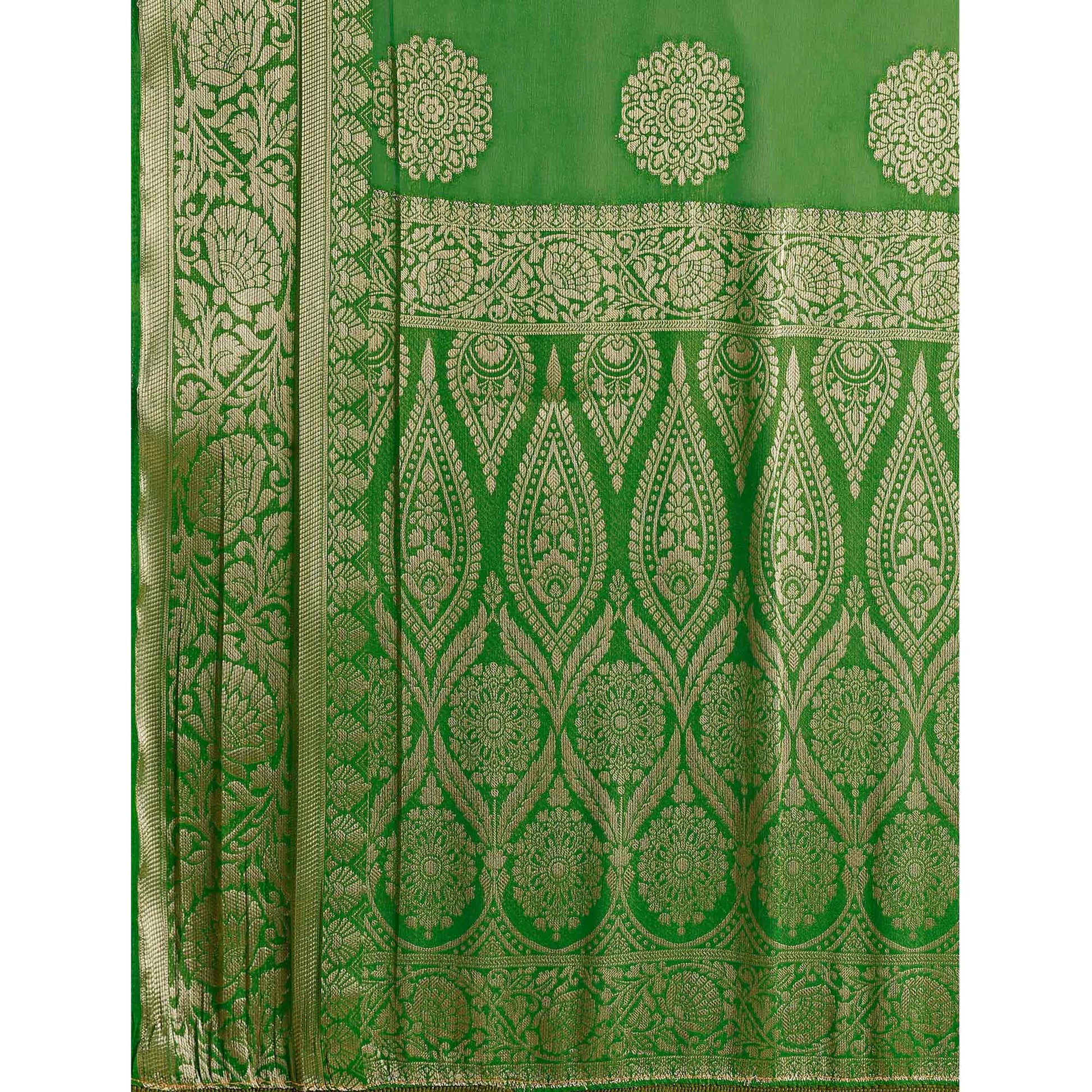 green-woven-chiffon-saree-with-tassels