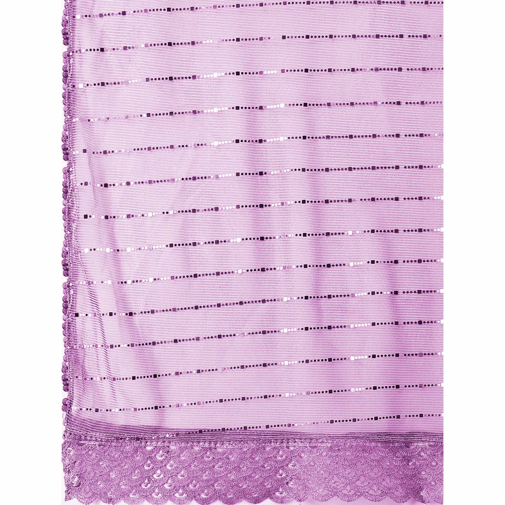 Lavender Tikki Work Lycra Saree With Embroidered Border