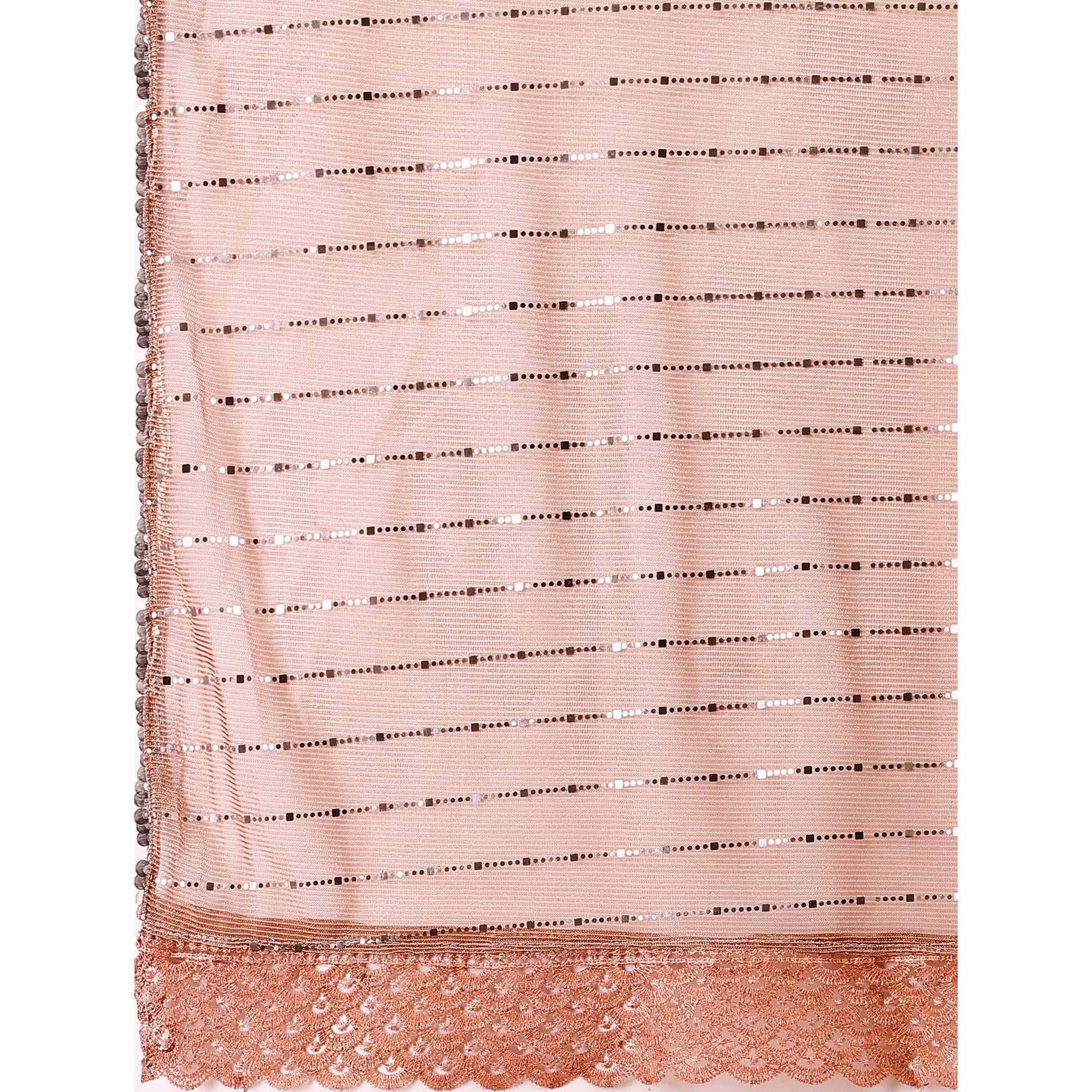 Light Brown Tikki Work Lycra Saree With Embroidered Border