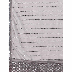 Grey Tikki Work Lycra Saree With Embroidered Border