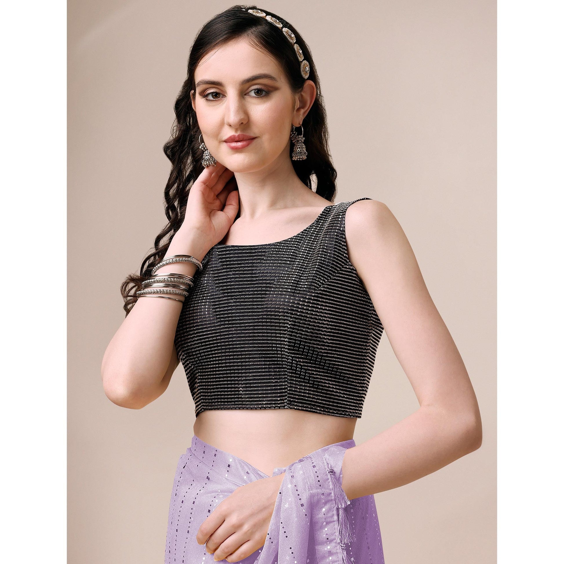 Light Purple Foil Printed Rayon Saree