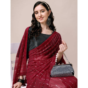 Maroon Striped Foil Printed Rayon Saree