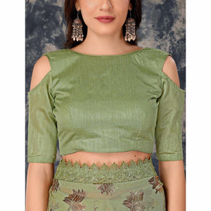 green-foil-printed-lycra-saree-with-embroidered-lace-border