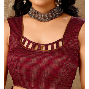 Maroon Swarovski Work Chiffon Saree With Tassels