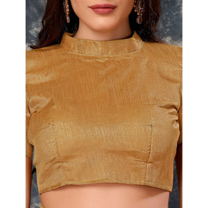 Chikoo Printed With Zari Work Cotton Silk Saree With Lace Border