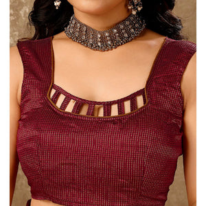 Maroon Swarovski Work Chiffon Saree With Woven Border