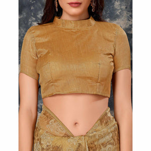 Chikoo Floral Printed With Zari Work Cotton Silk Saree