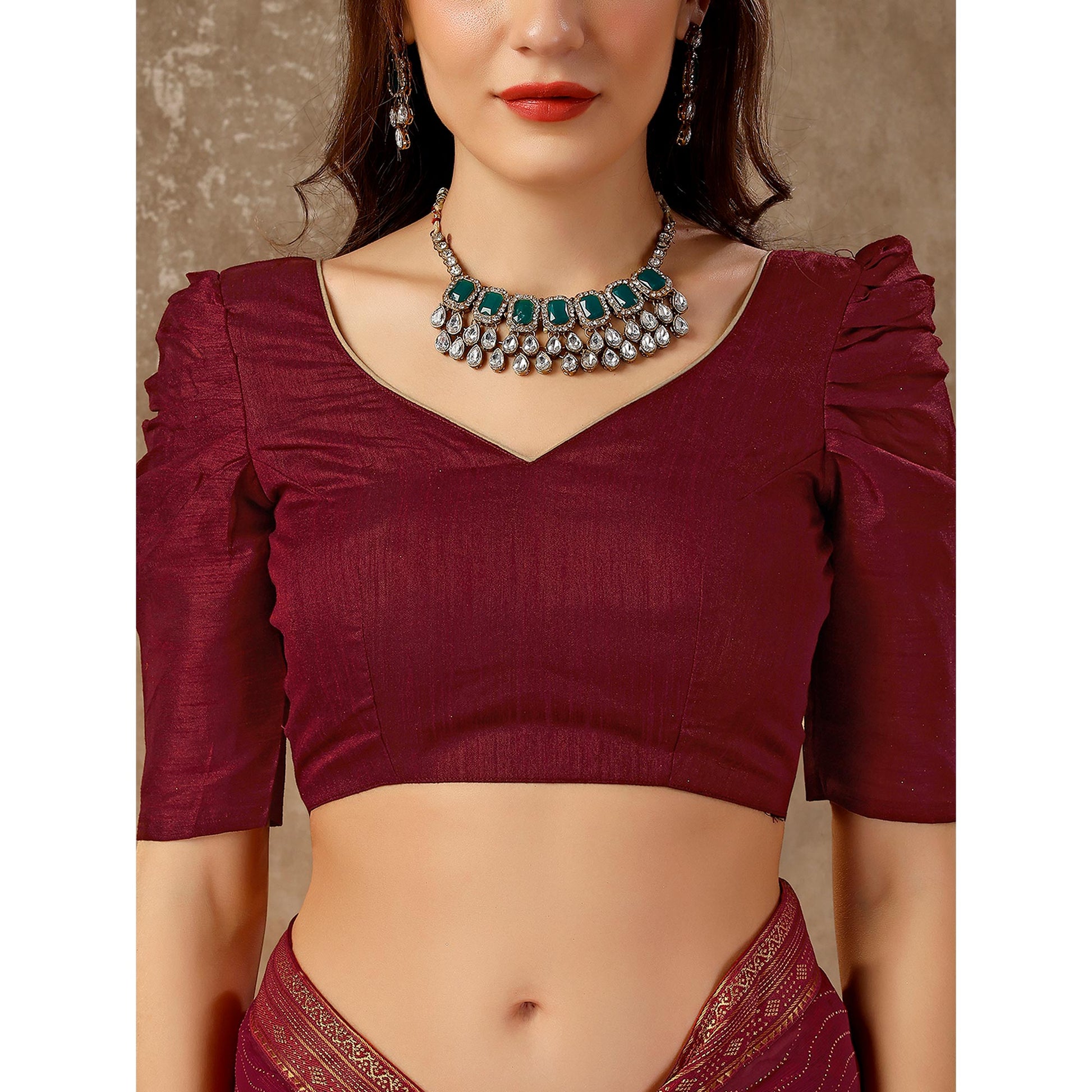 Maroon Zari Embroidery Chiffon Saree With Lace Border