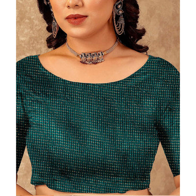 Blue Solid Saree Vichitra Silk With Zari Lace Border