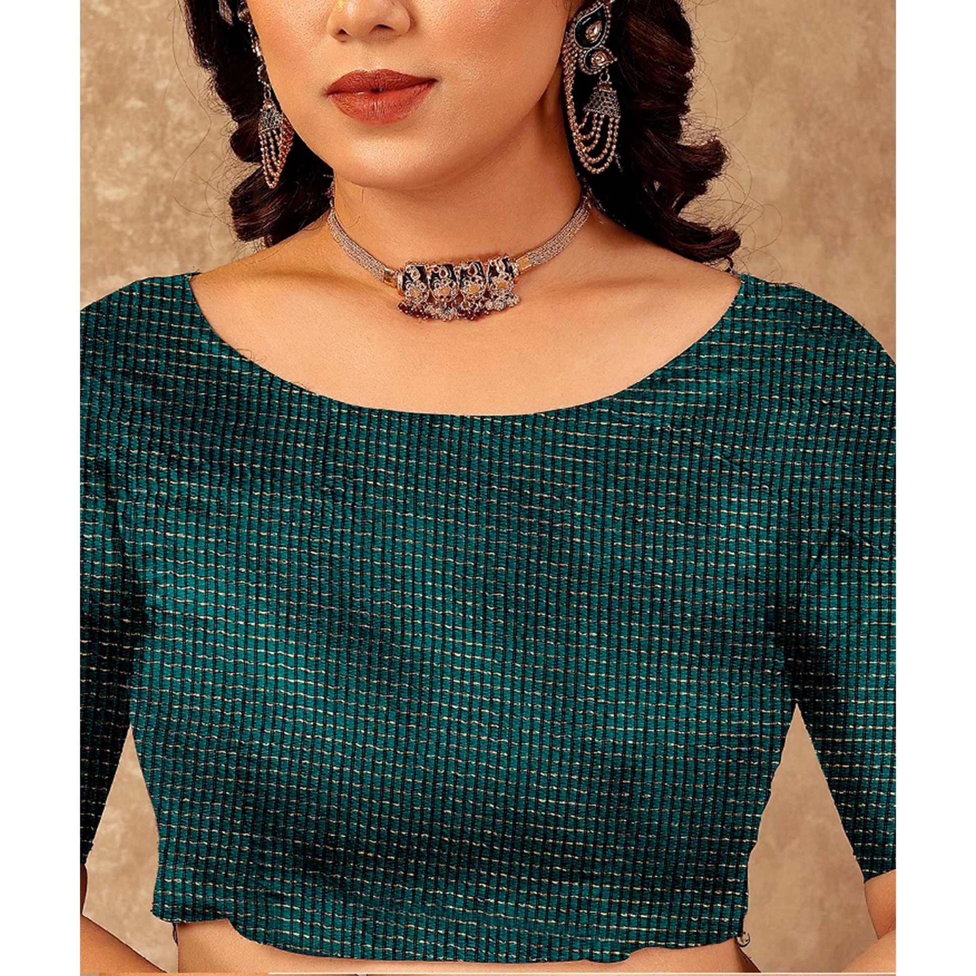 Blue Solid Saree Vichitra Silk With Zari Lace Border