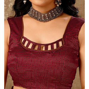 Maroon Solid Saree Vichitra Silk With Zari Lace Border