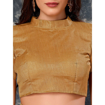 Chikoo Printed With Zari Work Cotton Silk Saree With Lace Border