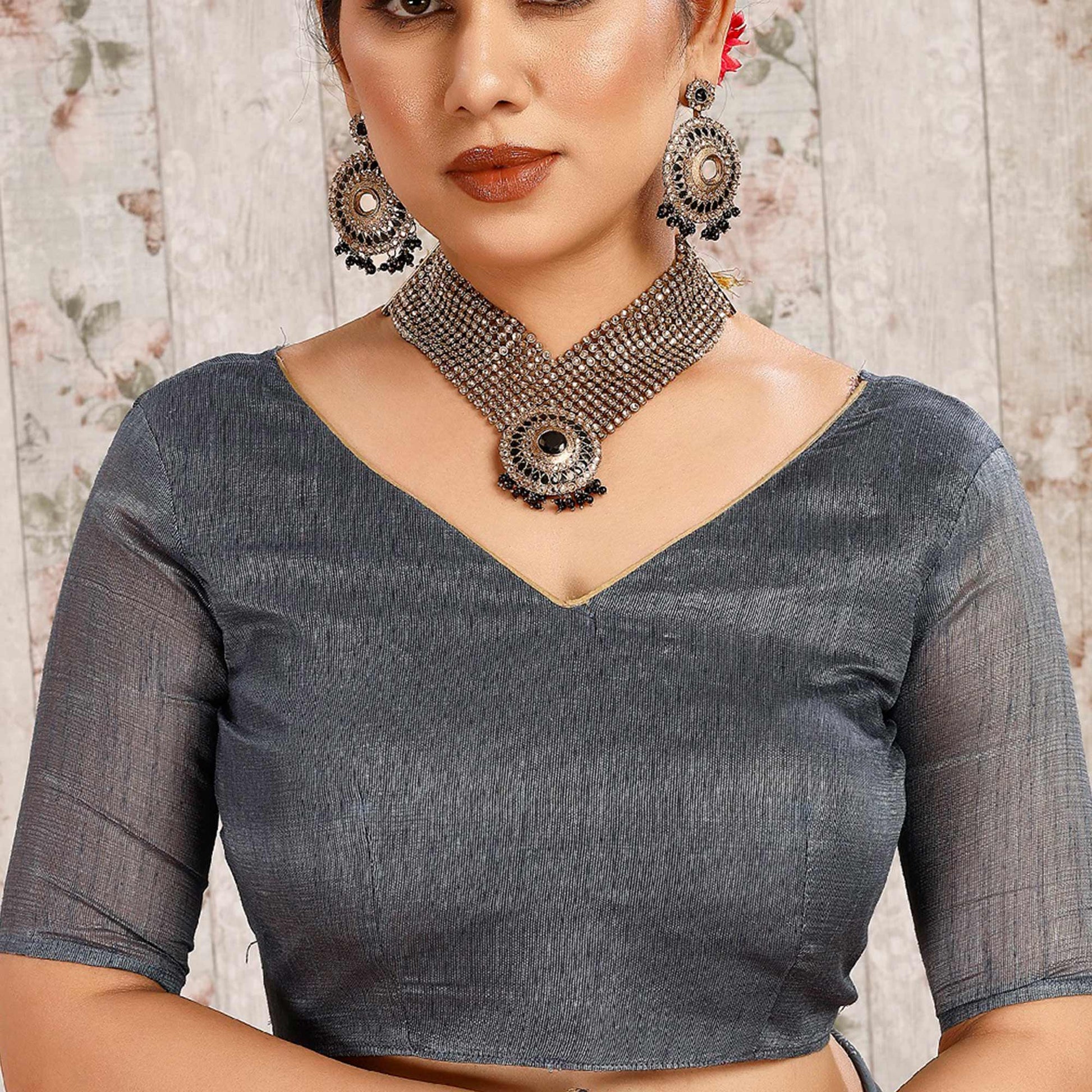 Grey Printed With Zari Work Cotton Silk Saree With Lace Border