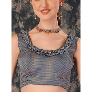 Grey Swarovski Work Chiffon Saree With Tassels