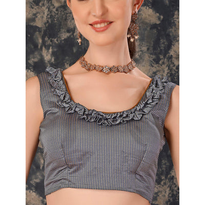 Grey Swarovski Work Chiffon Saree With Tassels