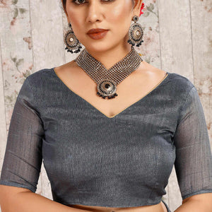 Grey Zari Printed Cotton Silk Saree Lace Border