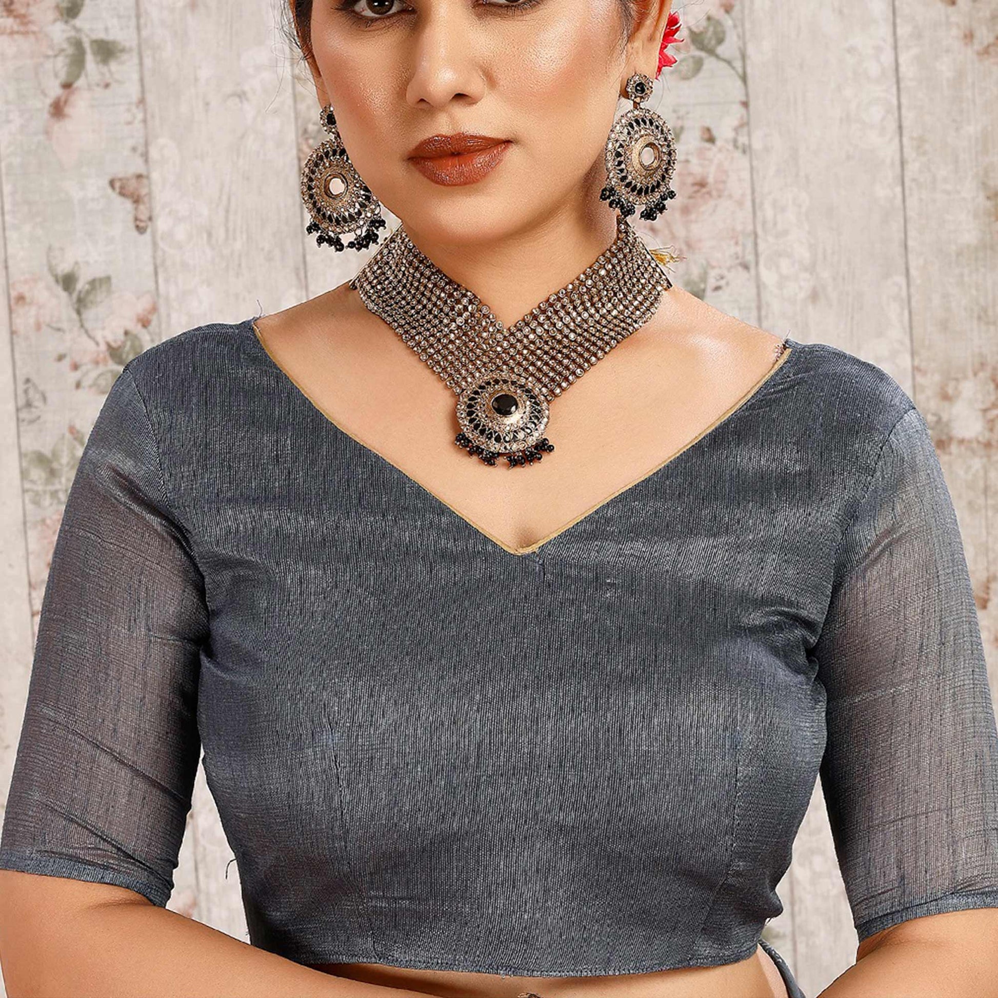 Grey Zari Printed Cotton Silk Saree Lace Border