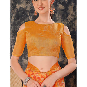 Light Orange Geometric Printed Chiffon Saree With Lace Border