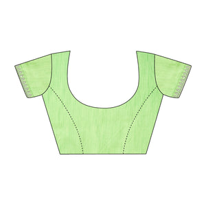 Light Green Zari Striped With Swarovski Work Chiffon Saree