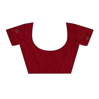 Maroon Swarovski With Sequins Embroidered Chiffon Saree