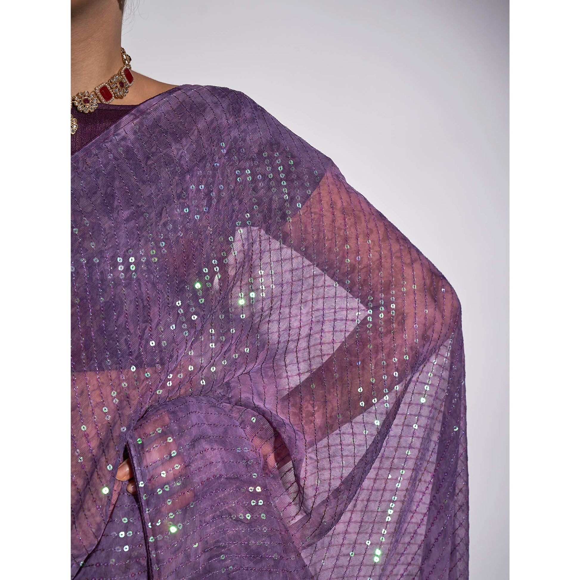 Lavender Ombre Print Sequence Work Georgette Saree