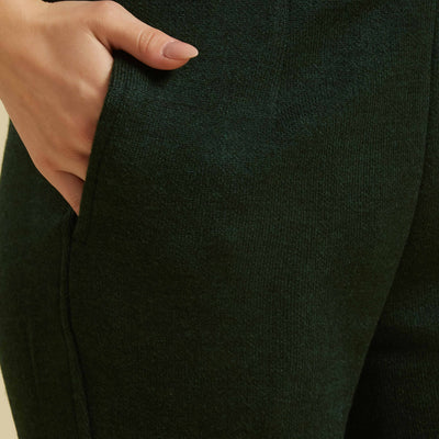 Bottle Green Woven Woolen Straight Top Bottom Set