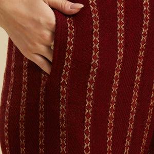 Maroon Woven Woolen Straight Top Bottom Set