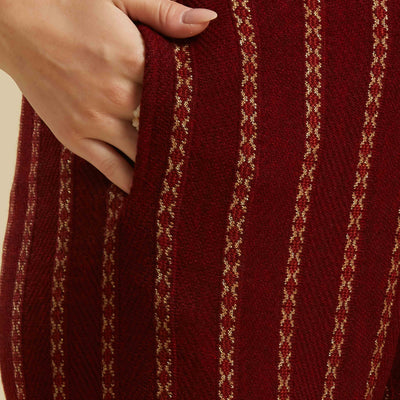 Maroon Woven Woolen Straight Top Bottom Set