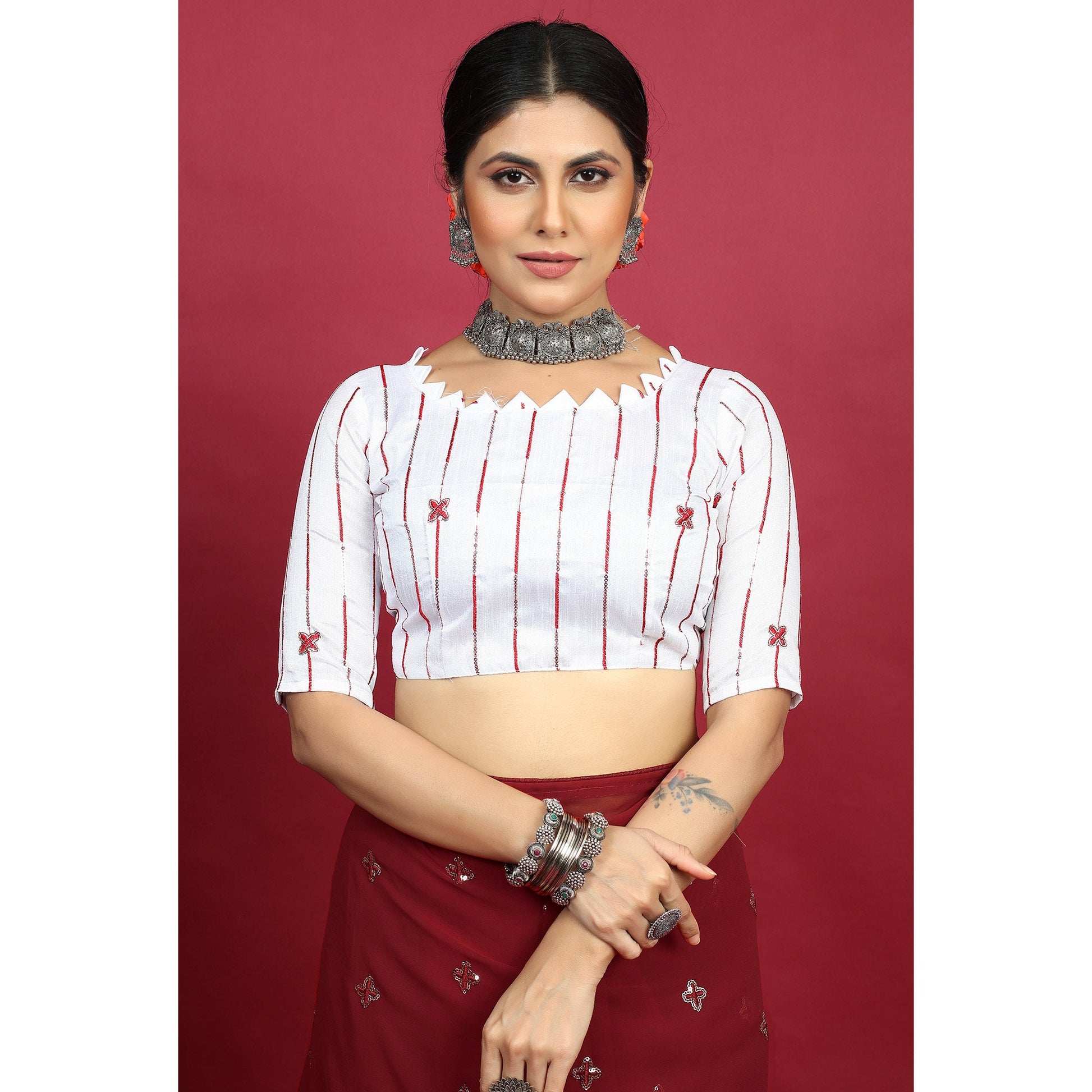 Maroon Sequins Embroidered Georgette Saree