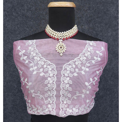 Mauve Floral Embroidered Net Saree