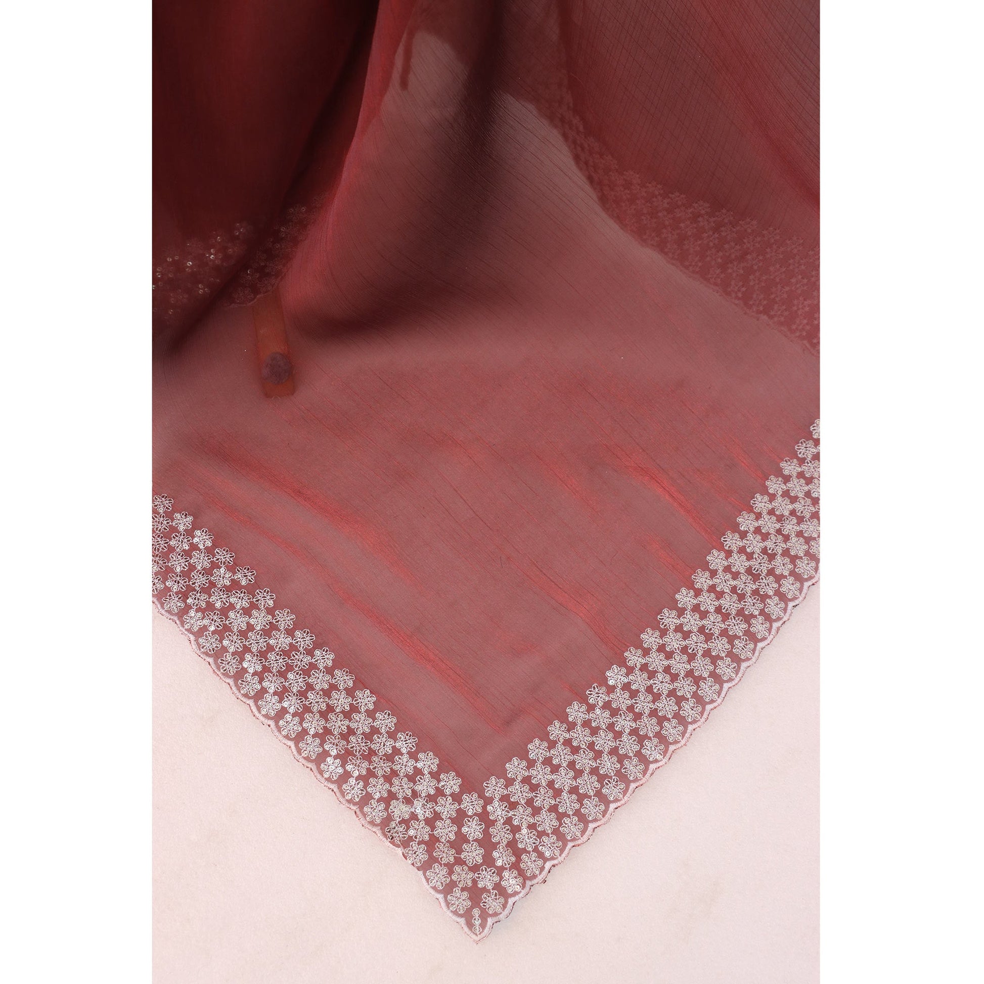 Maroon Sequins Embroidered Chiffon Saree