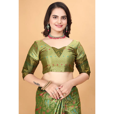 green-floral-woven-tissue-silk-saree-with-tassels
