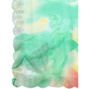 Light Green Printed With Swarovski Work Chiffon Saree