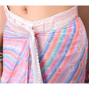 Lavender Printed Striped Printed Ready To Wear Georgette Saree