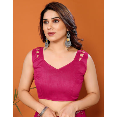 Dark Pink Embellished Georgette Saree With Mirror Work