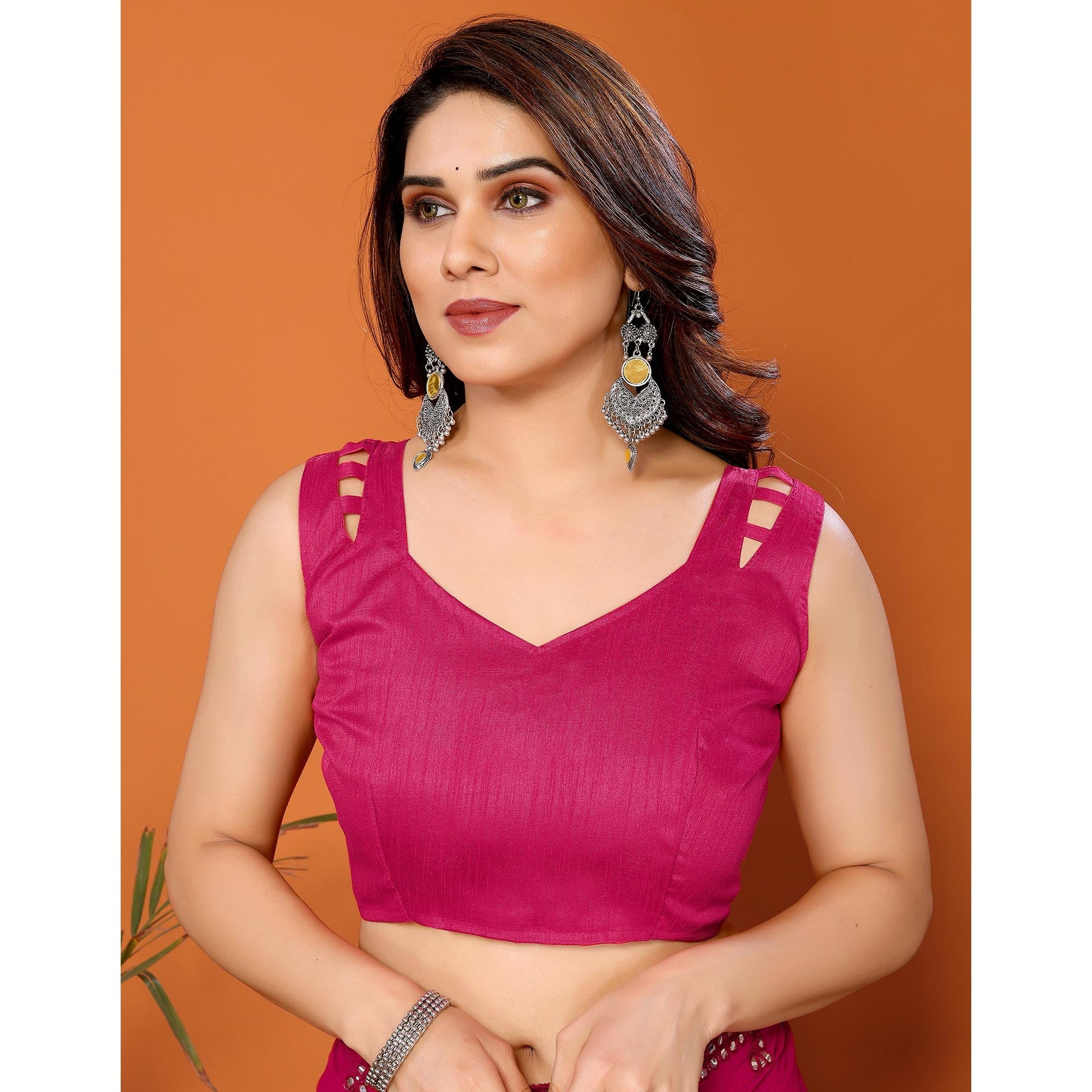 Dark Pink Embellished Georgette Saree With Mirror Work