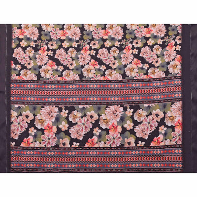 Brown Floral Printed Chiffon Saree