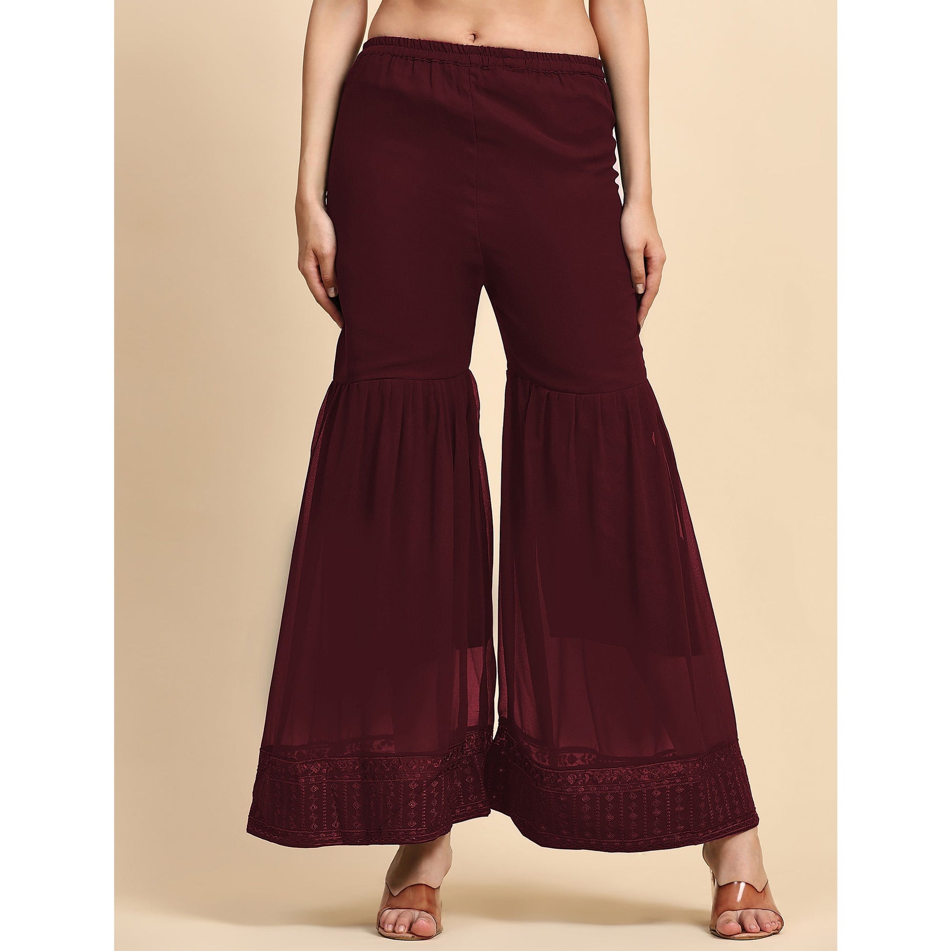 Maroon Sequins Embroidered Georgette Semi Stitched Suit