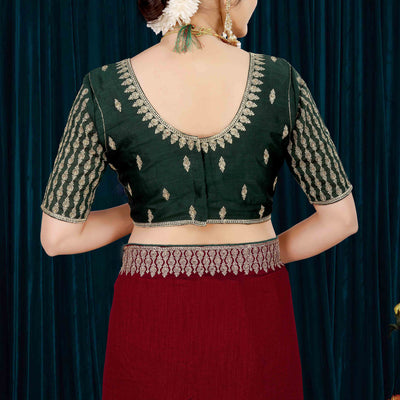 Maroon Solid With Zari Embroidered Vichitra Silk Saree