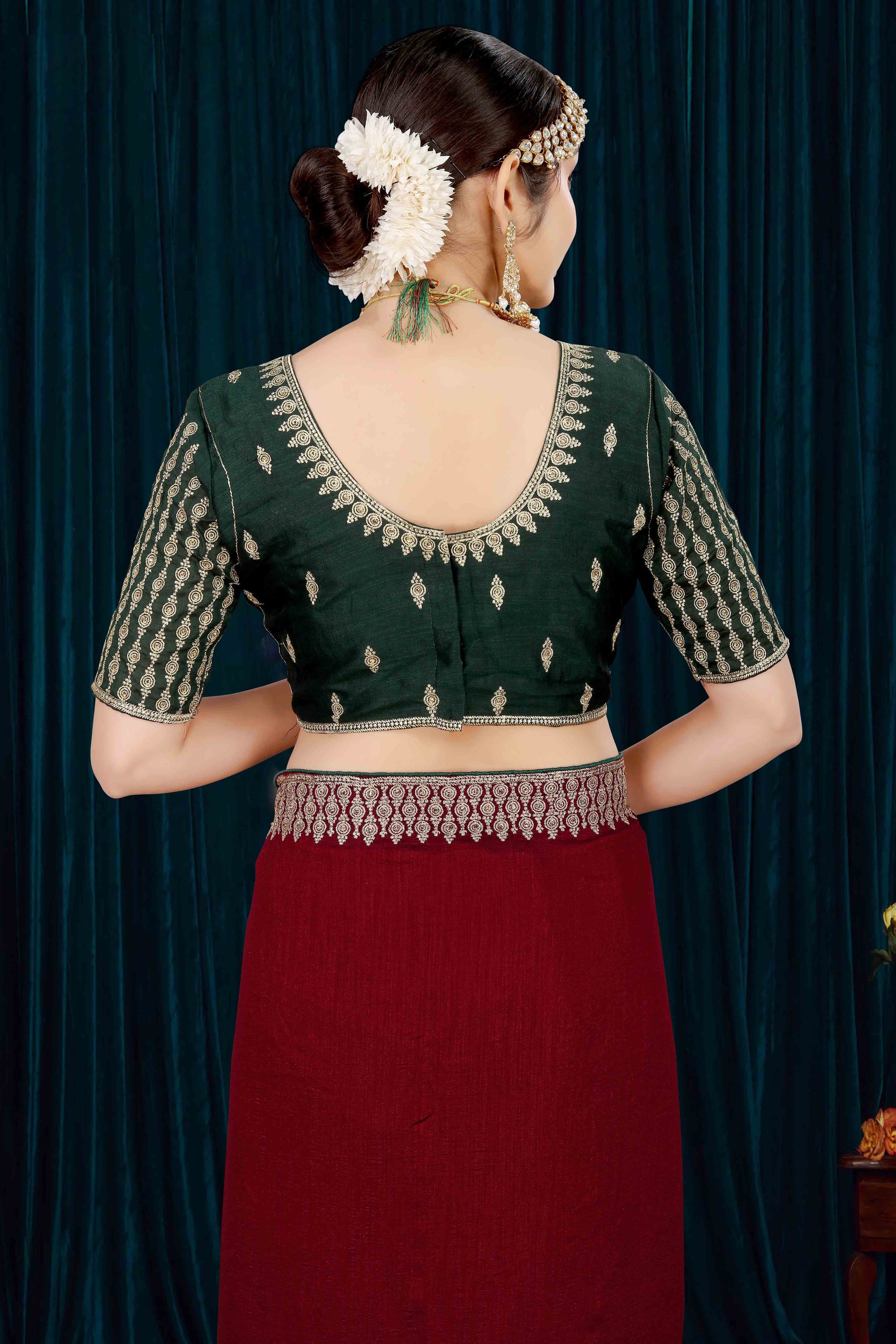 Maroon Solid With Zari Embroidered Vichitra Silk Saree