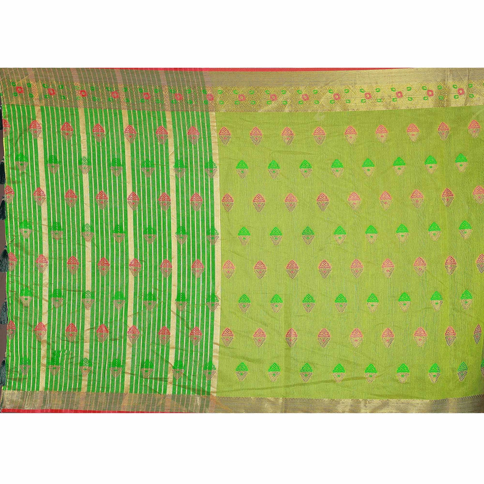 red-floral-woven-cotton-silk-saree-with-tassels-4