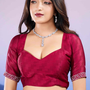 Cherry Red Diamond Zarkan Handwork Satin Chiffon Saree